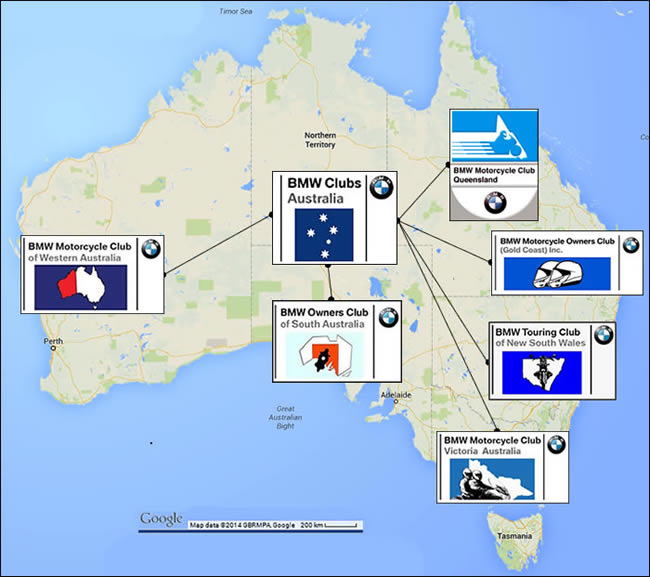 BMW Motorcycle Clubs of Australia map